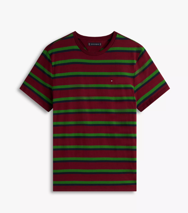 [S] TOMMY HILFIGER DEEP ROUGE/GREEN STRIPE EVERYDAY TSHIRT, XM05627-500 (STH1636)