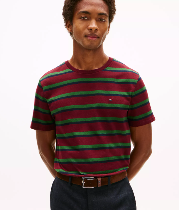[S] TOMMY HILFIGER DEEP ROUGE/GREEN STRIPE EVERYDAY TSHIRT, XM05627-500 (STH1636)