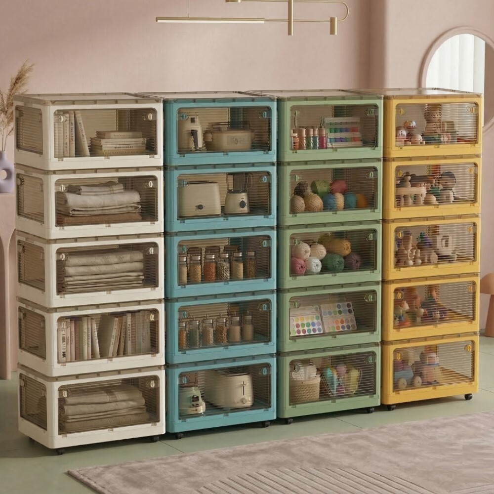 【AOTTO】45L升級加厚款五開門可疊加折疊收納箱-5入(AL-250)