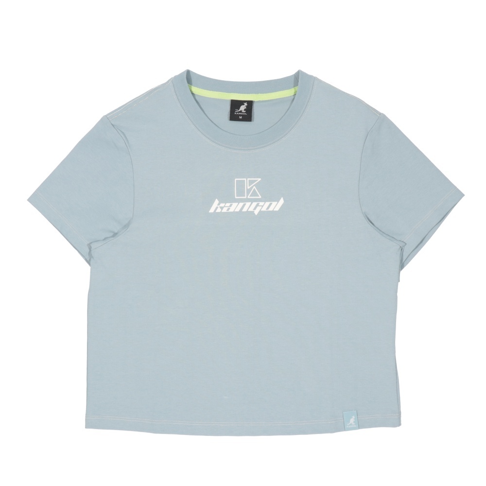 KANGOL 短袖 短版幾何圖 短T 水藍 女 6522100281