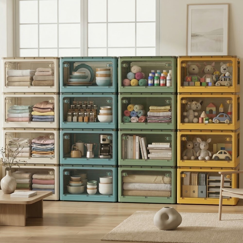 【AOTTO】72L升級加厚款五開門可疊加折疊收納箱-4入(AL-260)