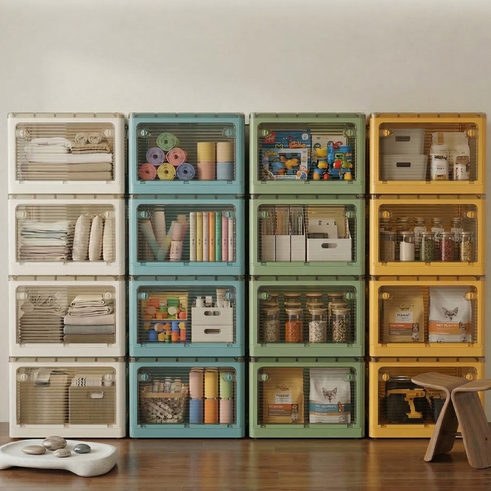 【AOTTO】72L升級加厚款五開門可疊加折疊收納箱-4入(AL-260)