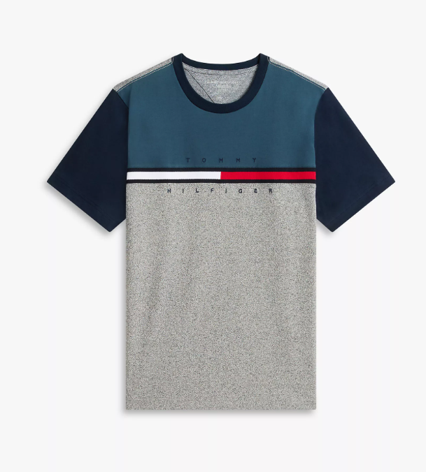 [S] TOMMY HILFIGER GREY HEATHER COLORBLOCK FLAG STRIPE LOGO T-SHIRT, 78JB107-020 (STH1630)