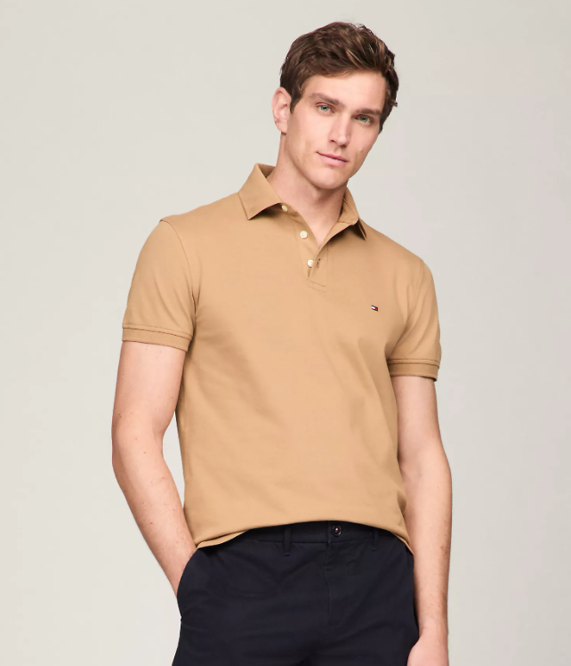 [S] TOMMY HILFIGER BROWN LIM FIT STRETCH PIQUE POLO, 78JA598-211 (STH1629)