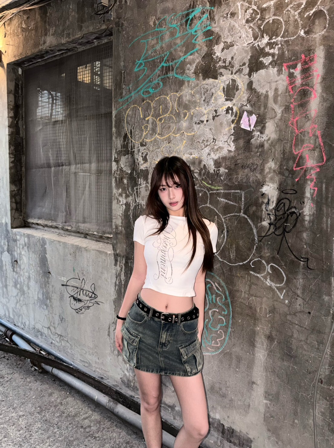 (GOAL) 復古水洗工裝短裙 (附皮帶) JUNE 919136