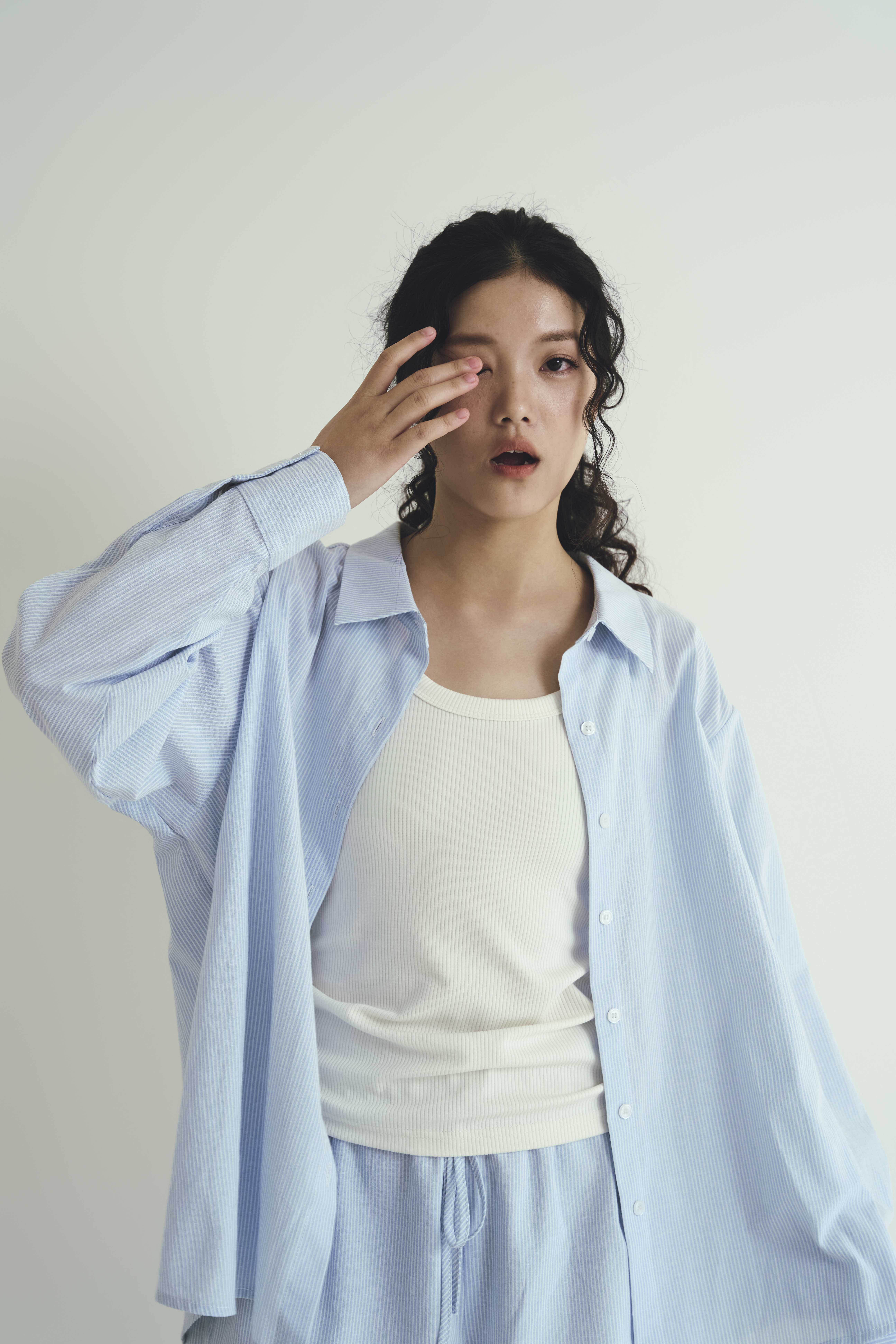 Gmade/海鹽氣泡條紋寬鬆襯衫-淺藍