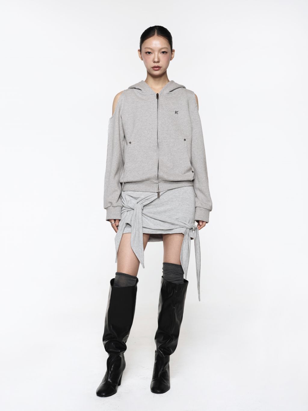 【現貨】Offset Cutout Zip Up Hoodie - Gray