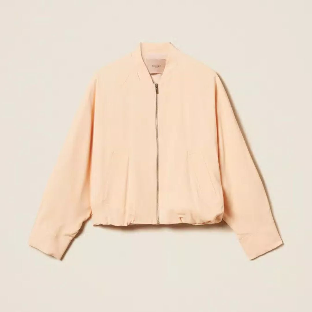 1TS0319-008 [TWINSET] Bomber Jacket with Kimono Sleeves Peach Pink #261TP2222 (C-EU-E)