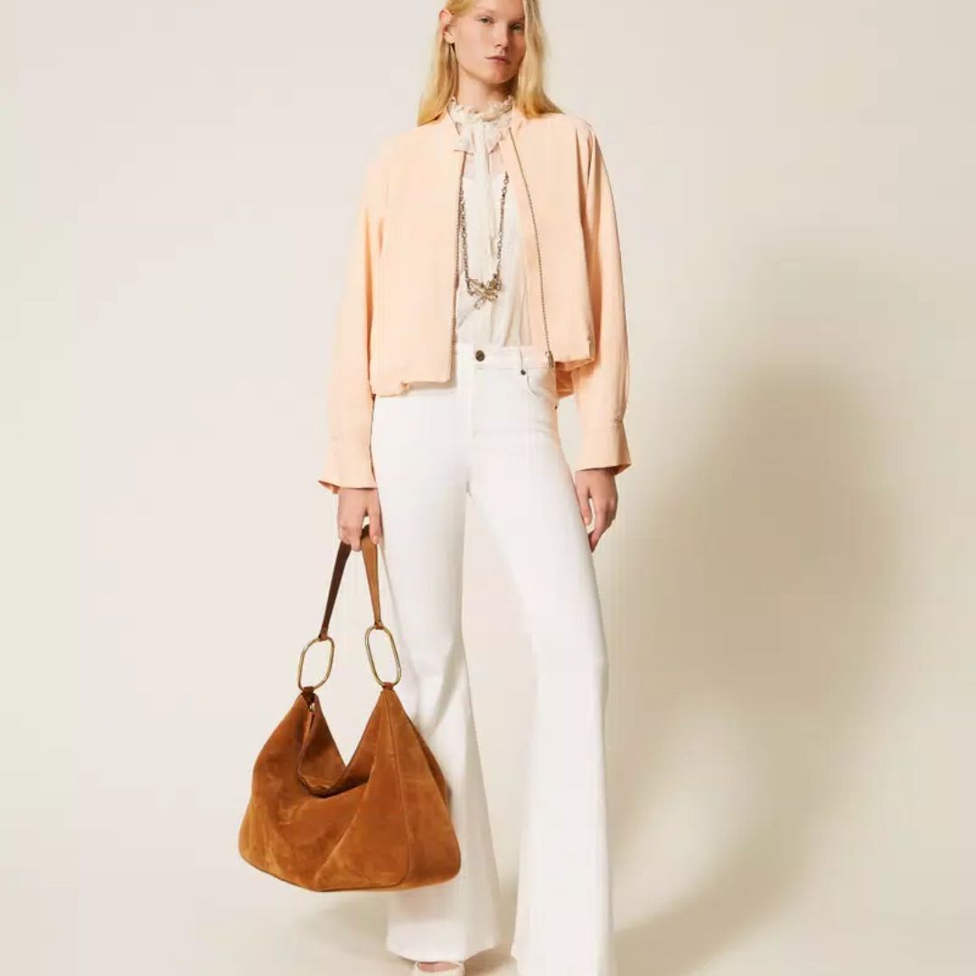 1TS0319-008 [TWINSET] Bomber Jacket with Kimono Sleeves Peach Pink #261TP2222 (C-EU-E)