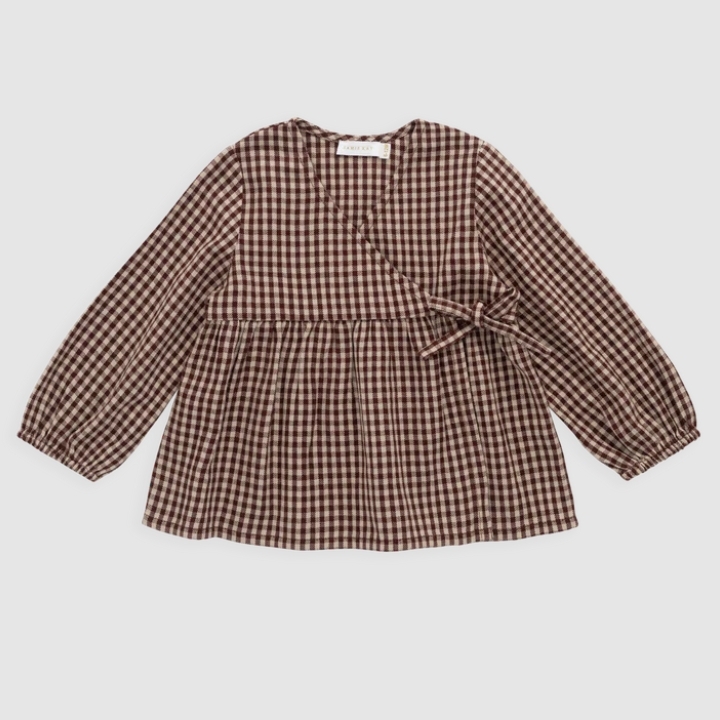 （預購）JAMIEKAY 側綁帶v領格紋上衣 Organic Cotton Imani Blouse - Cinnamon Gingham