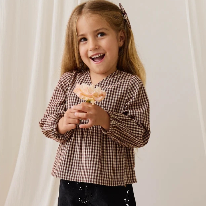 （預購）JAMIEKAY 側綁帶v領格紋上衣 Organic Cotton Imani Blouse - Cinnamon Gingham