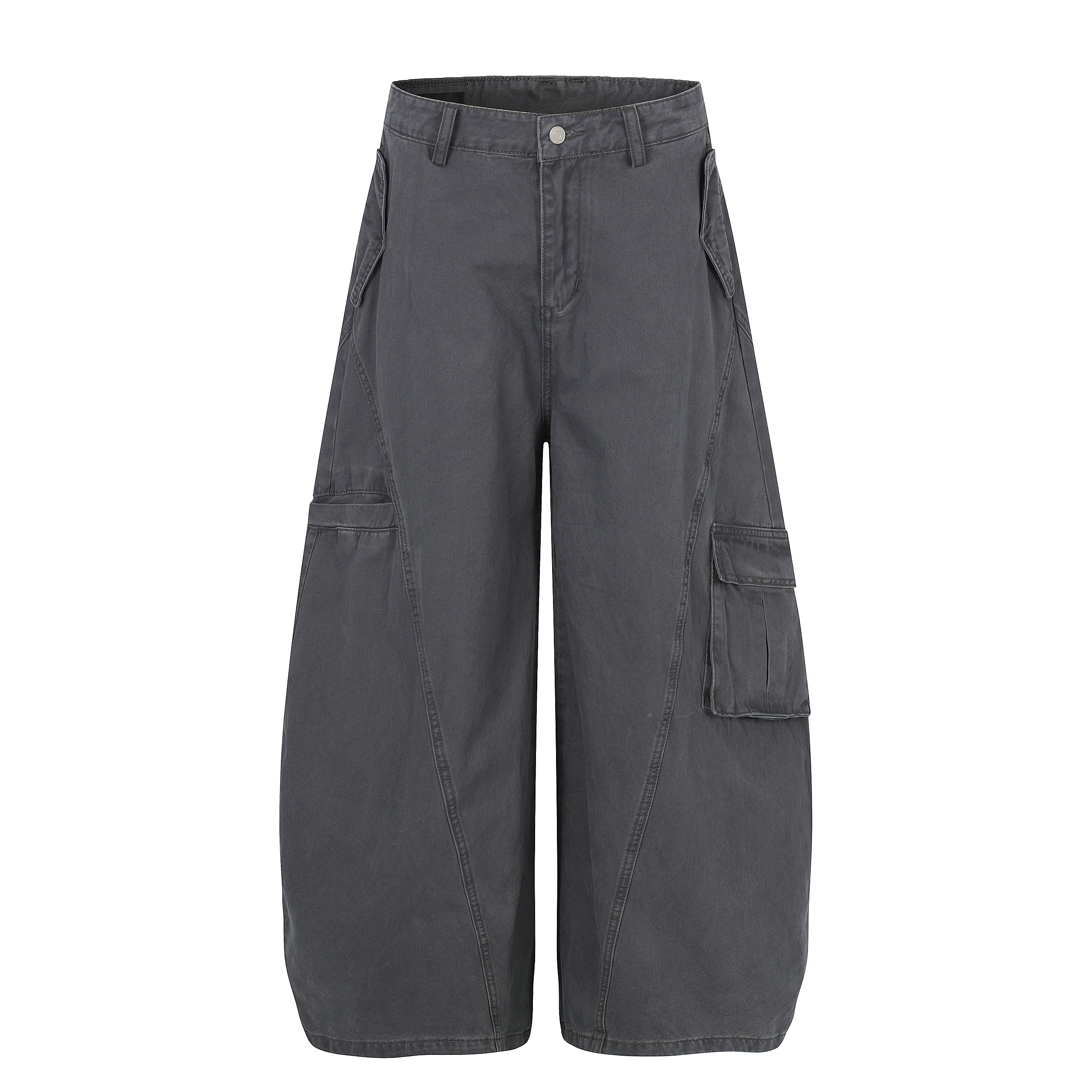 《S.V》不對稱口袋斜紋彎刀褲