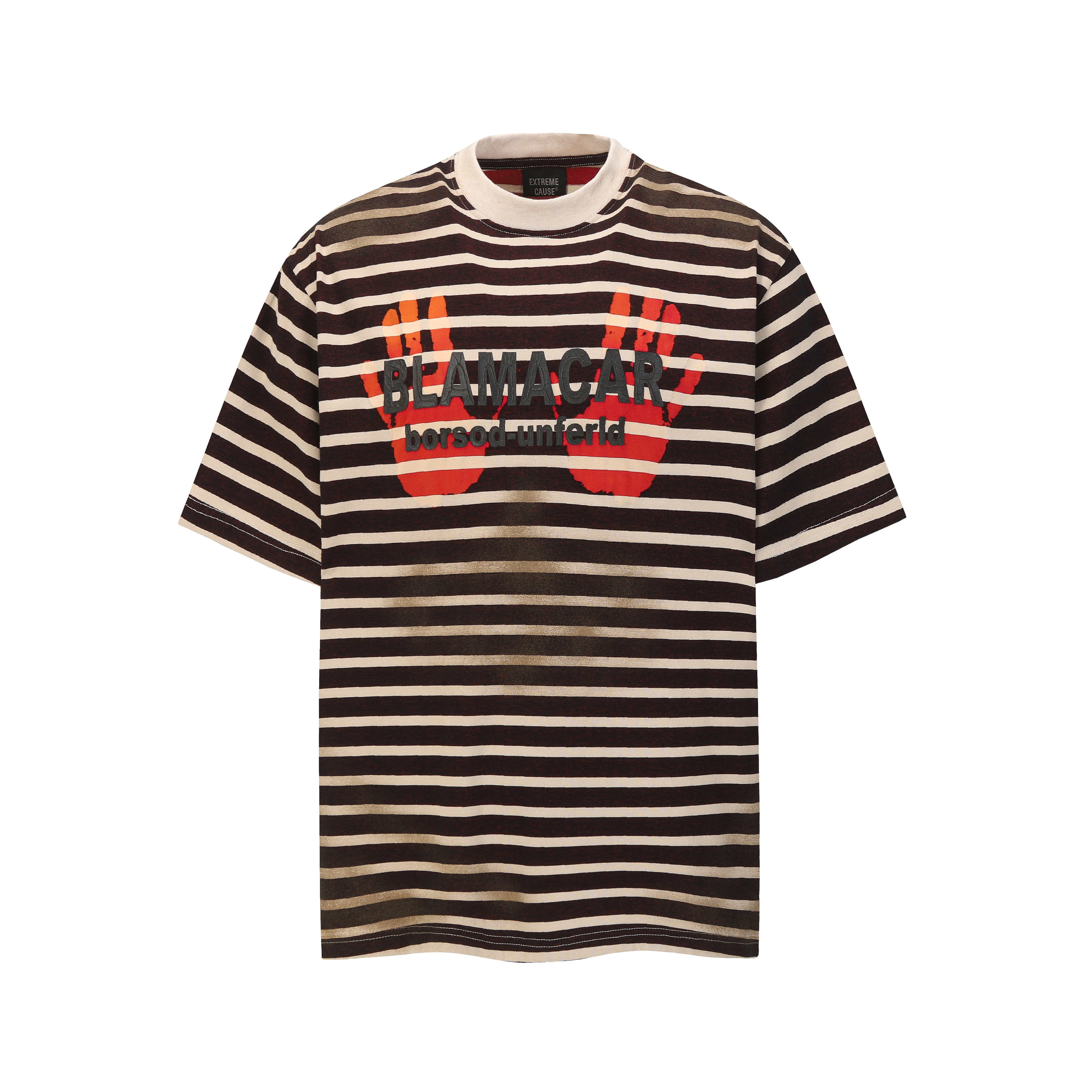 《S.V》塗鴉手掌撞色條紋短T