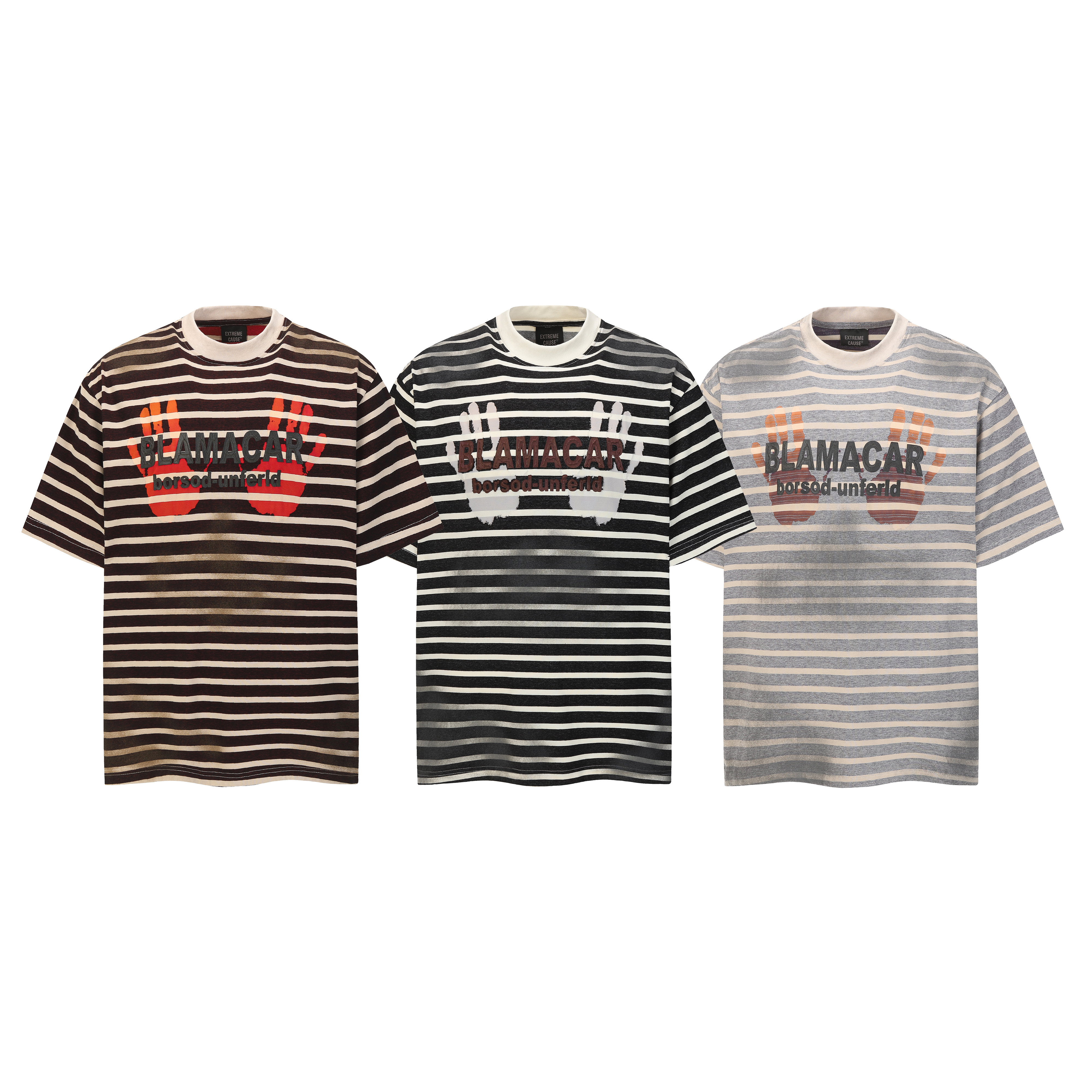 《S.V》塗鴉手掌撞色條紋短T