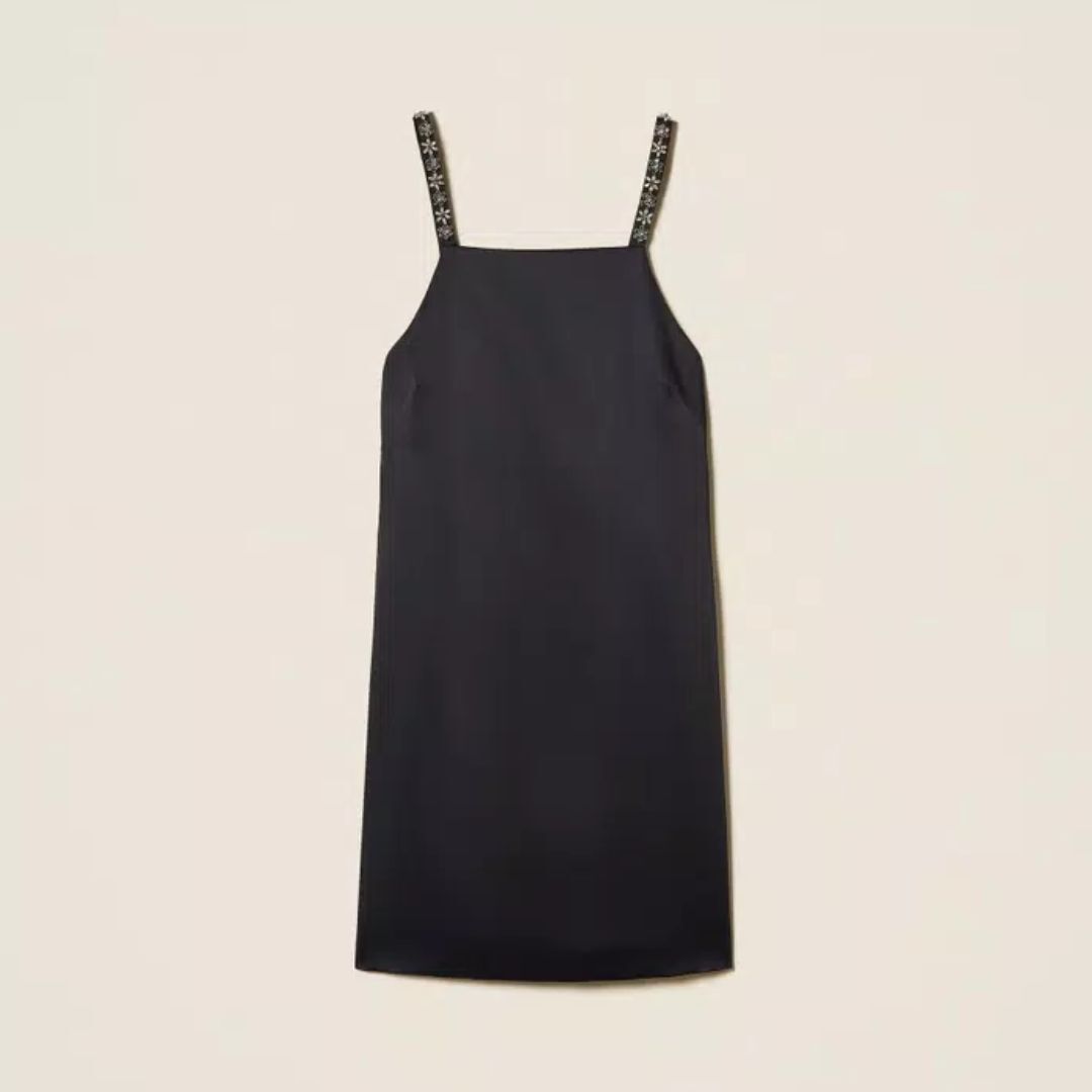 1TS0319-009 [TWINSET] Short Duchesse Dress with Embroidery Black #261TP2411 (C-EU-E)