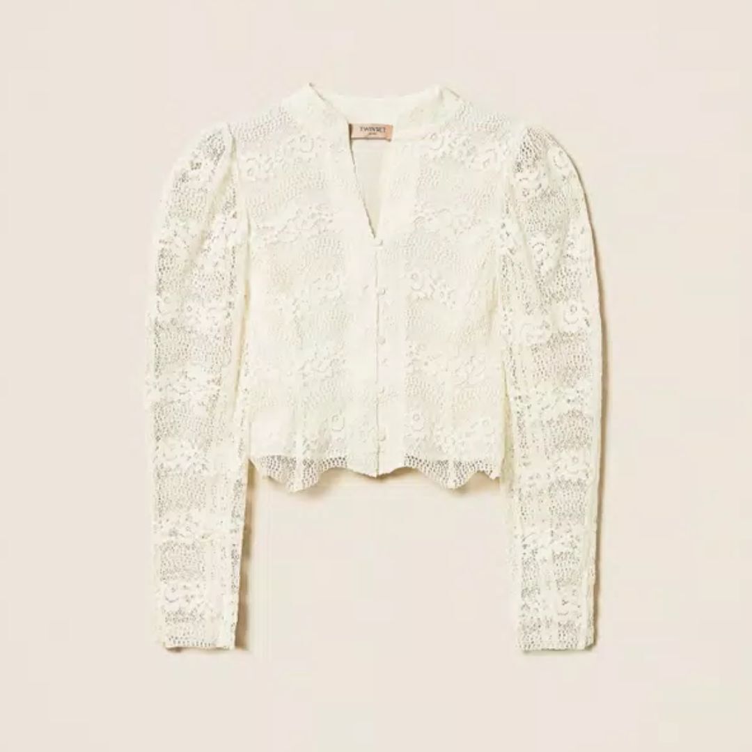 1TS0319-010 [TWINSET] Macramé Lace Jacket Mother of Pearl #261TP2902 (C-EU-E)