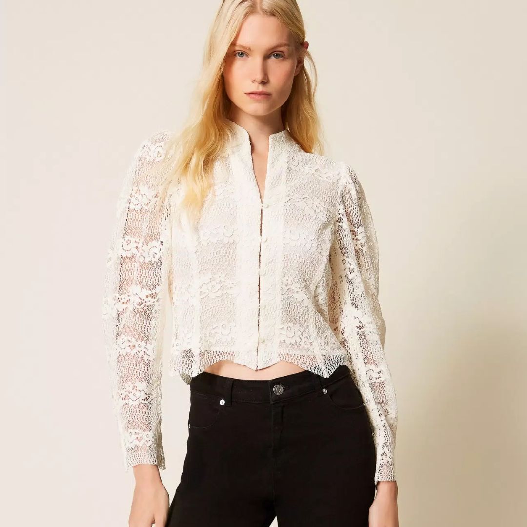 1TS0319-010 [TWINSET] Macramé Lace Jacket Mother of Pearl #261TP2902 (C-EU-E)