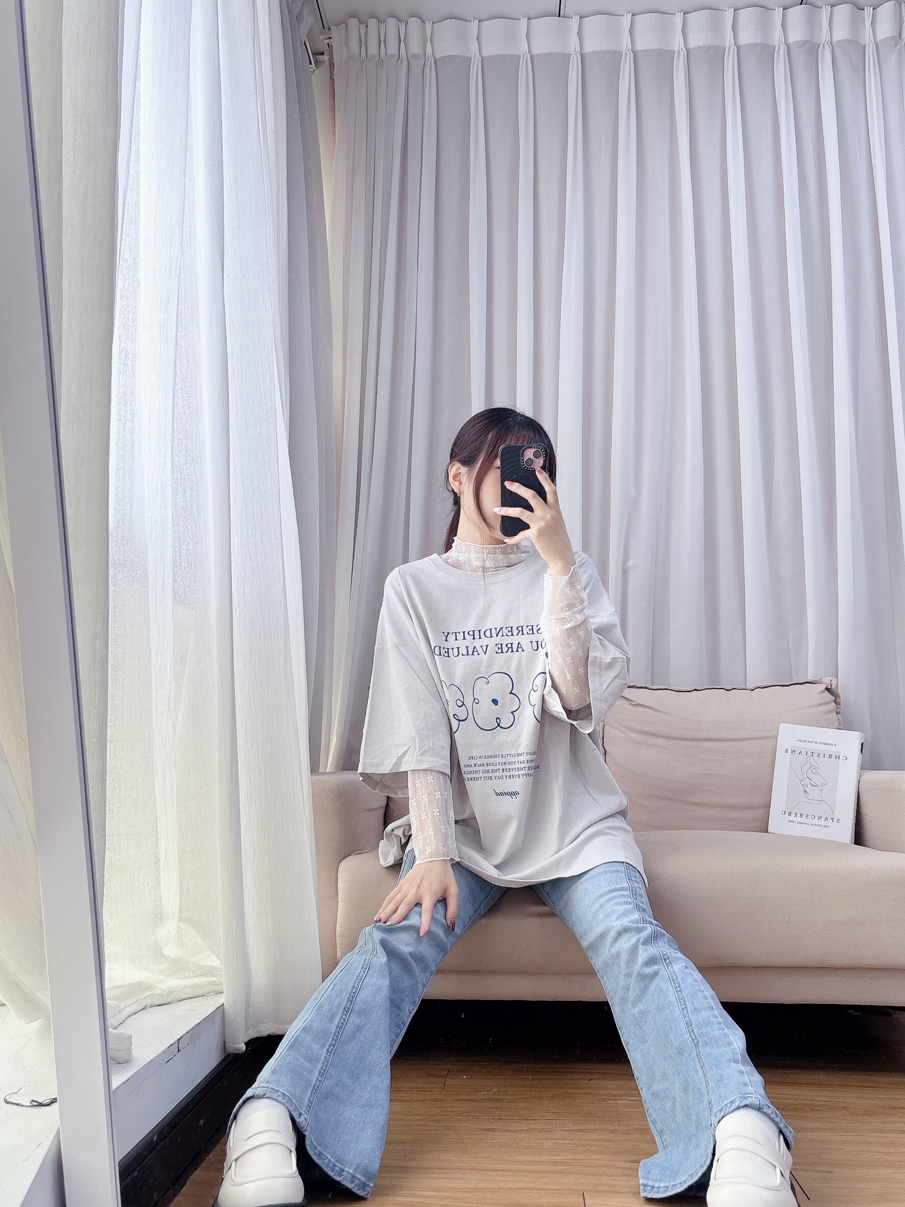 可愛花朵寬鬆短袖踢 s