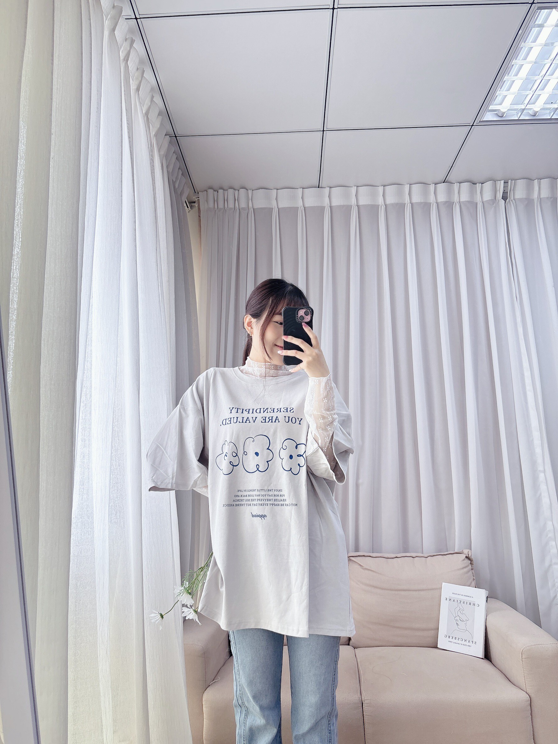 可愛花朵寬鬆短袖踢 s