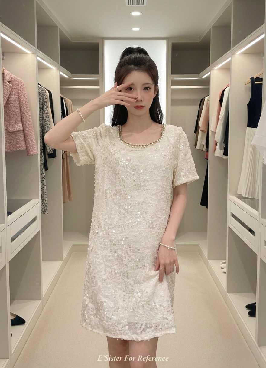 法式奢華珍珠亮片織紋上衣 C366