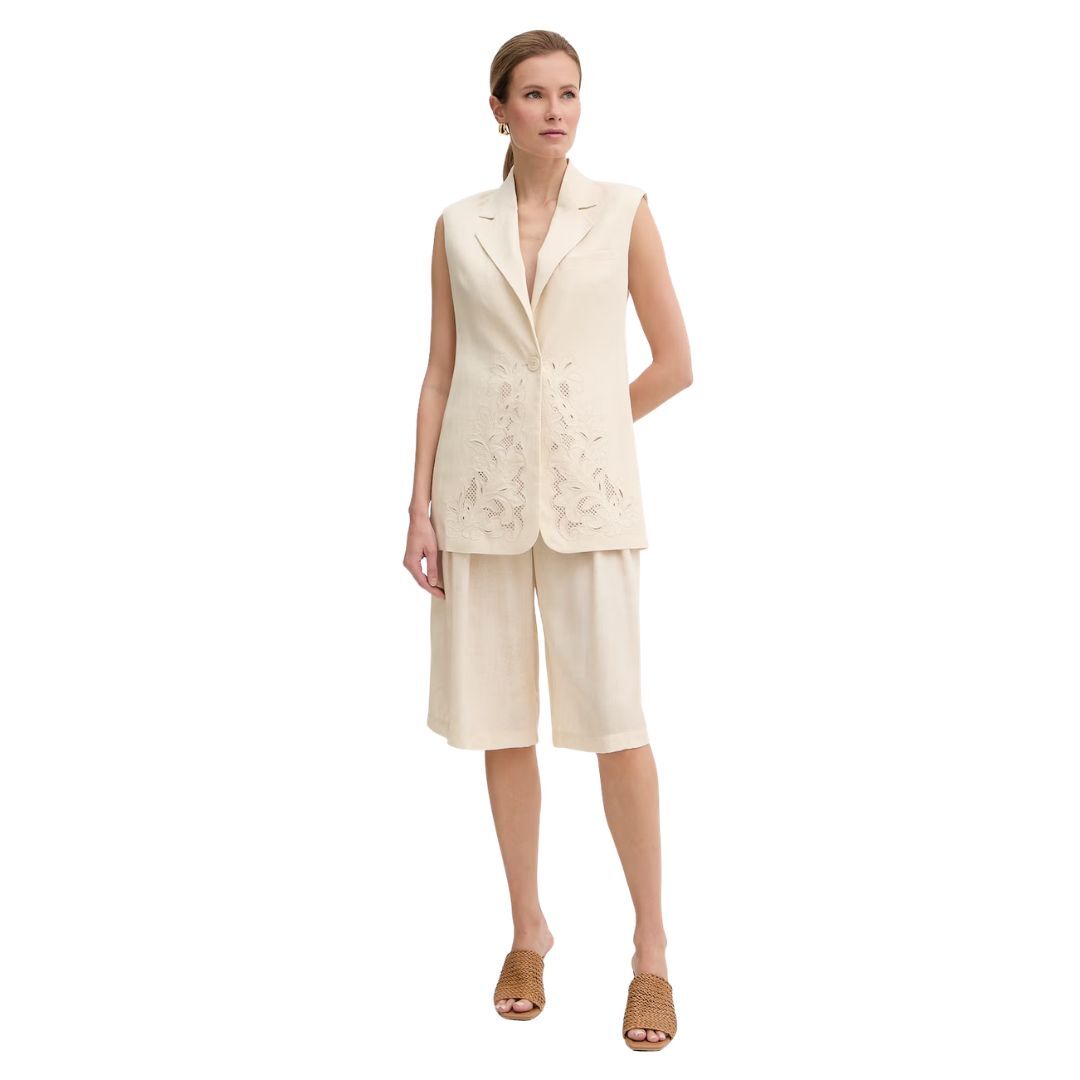 1TS0319-011 [TWINSET] Single-Breasted Women's Vest with Linen Mother of Pearl #261TP2314 (C-EU-E)