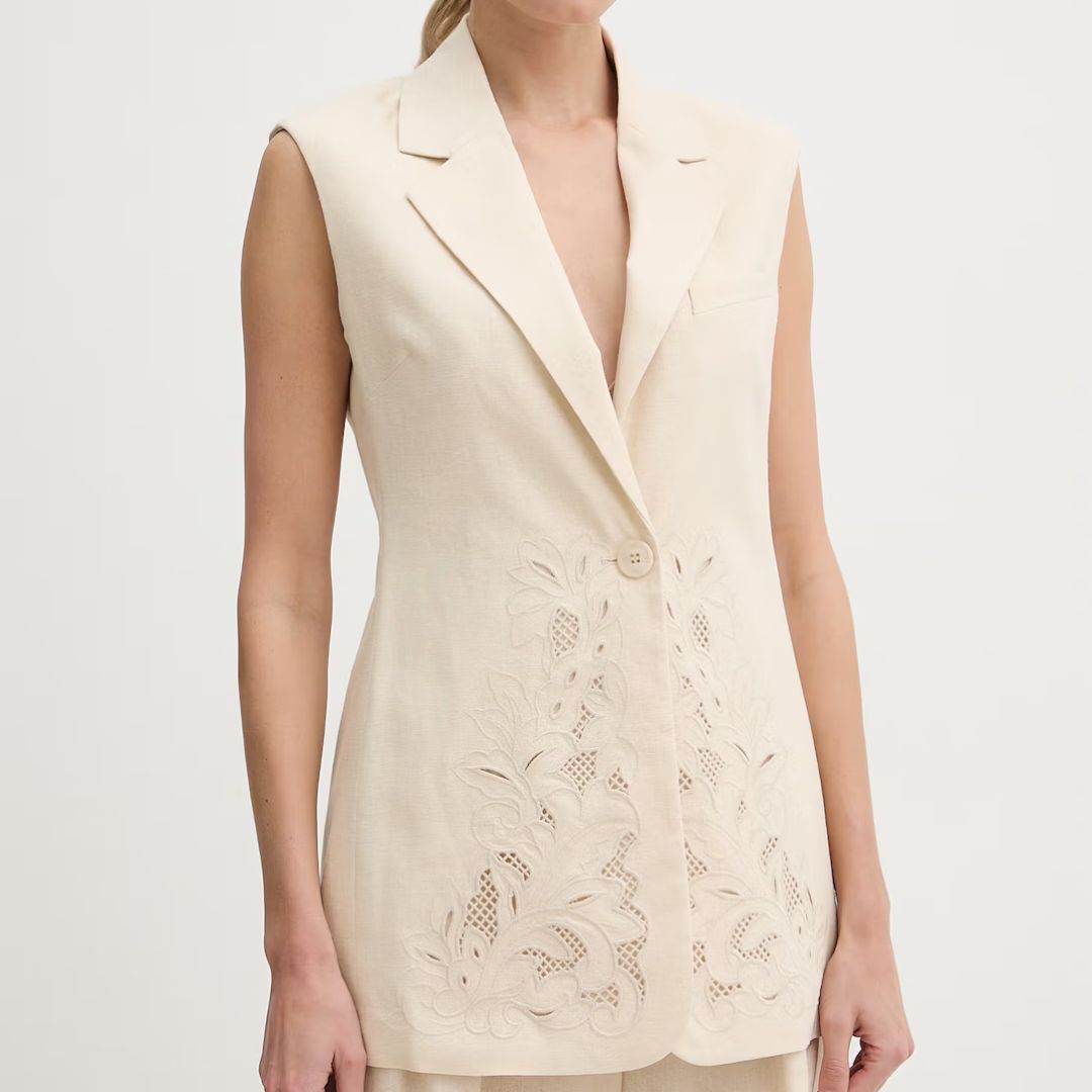 1TS0319-011 [TWINSET] Single-Breasted Women's Vest with Linen Mother of Pearl #261TP2314 (C-EU-E)