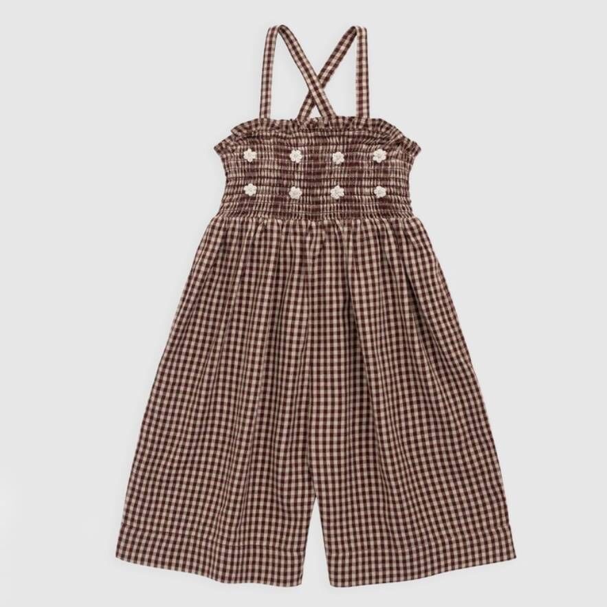 （預購）JAMIEKAY 格紋小花抓皺吊帶褲 Organic Cotton Solenne Jumpsuit - Cinnamon Gingham