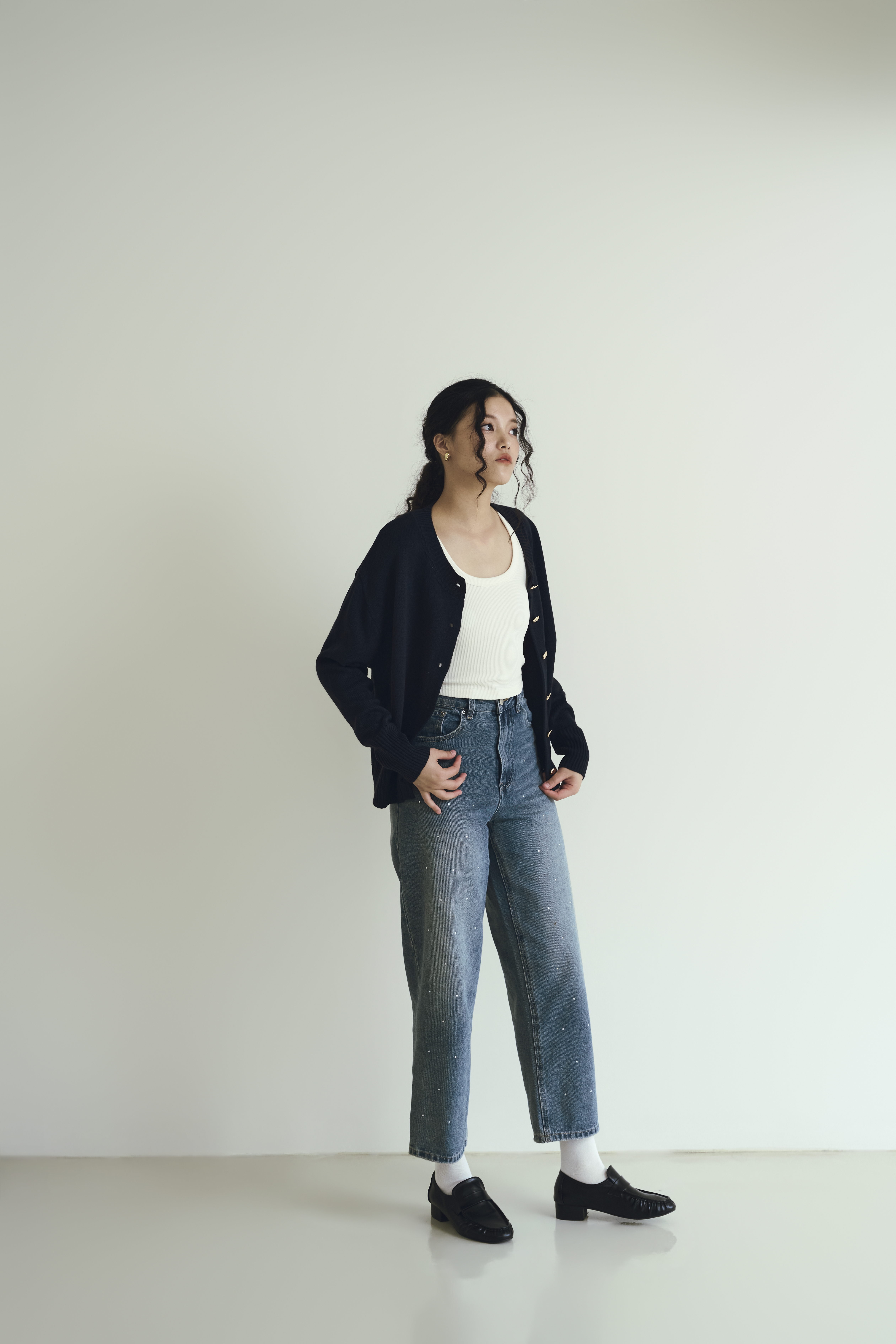 『最後現貨』guten made/低調閃閃寬版九分直筒牛仔褲-深藍