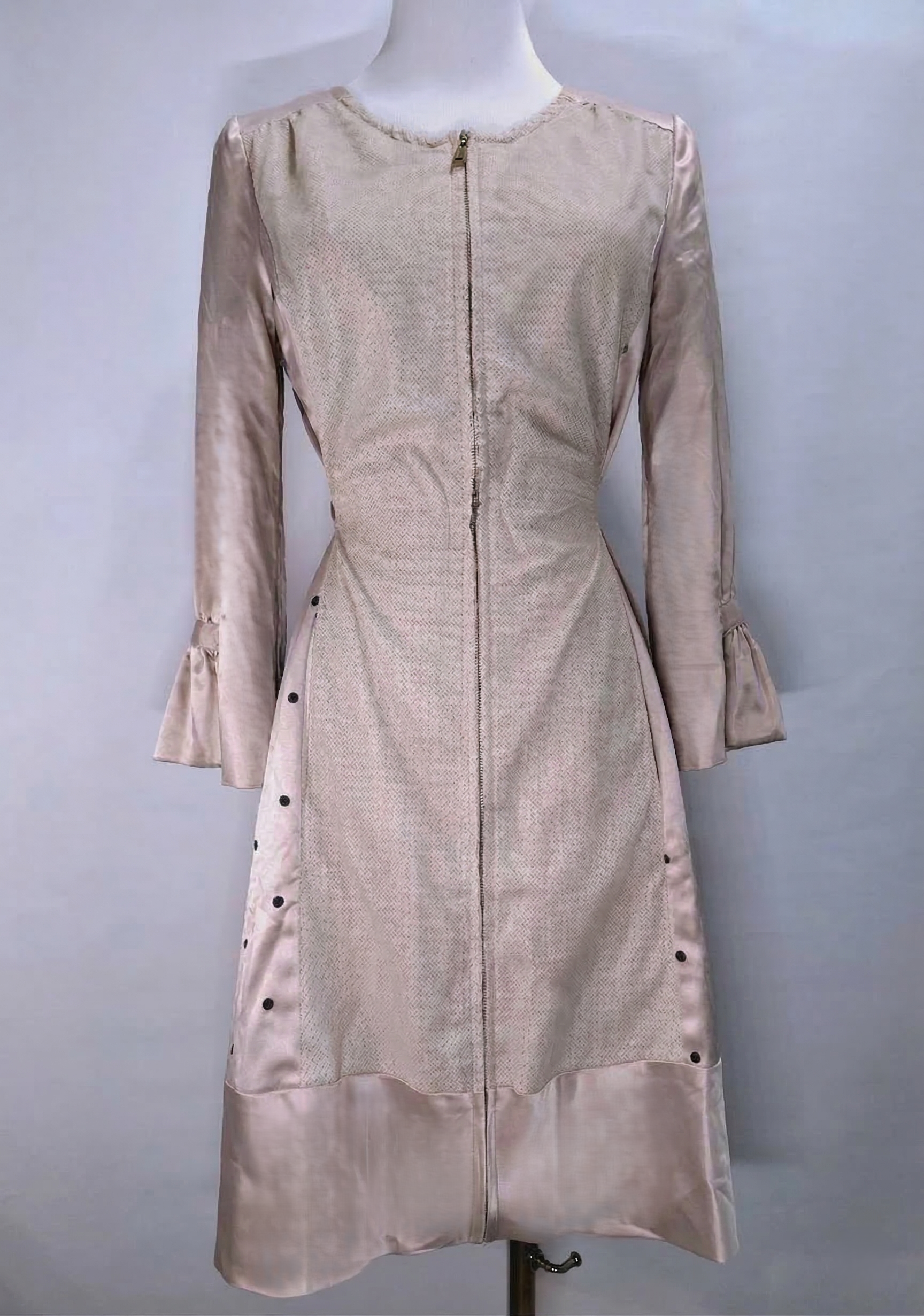 法式香檳金光澤感拼接點點連身裙 C367