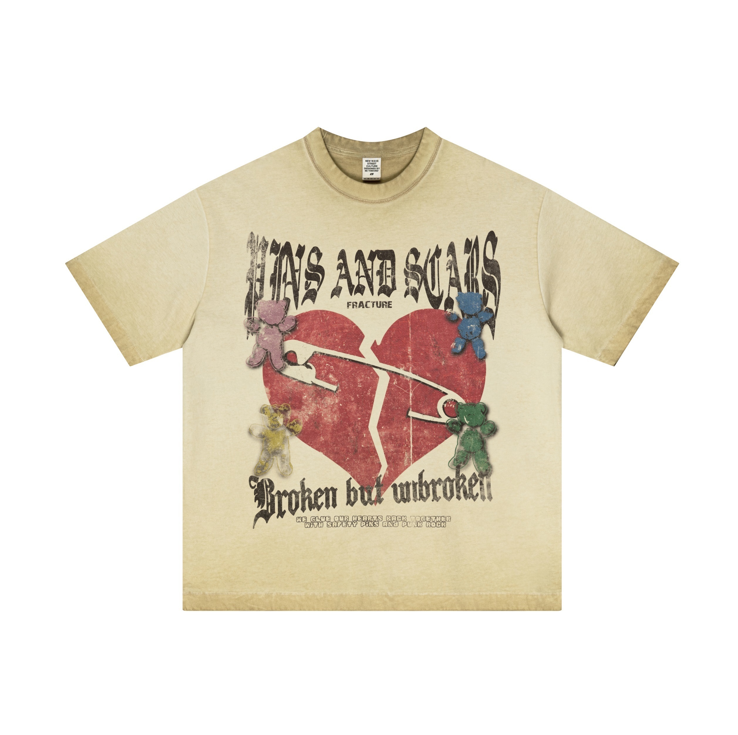 《S.V》叛逆碎心別針手繪水洗短 T