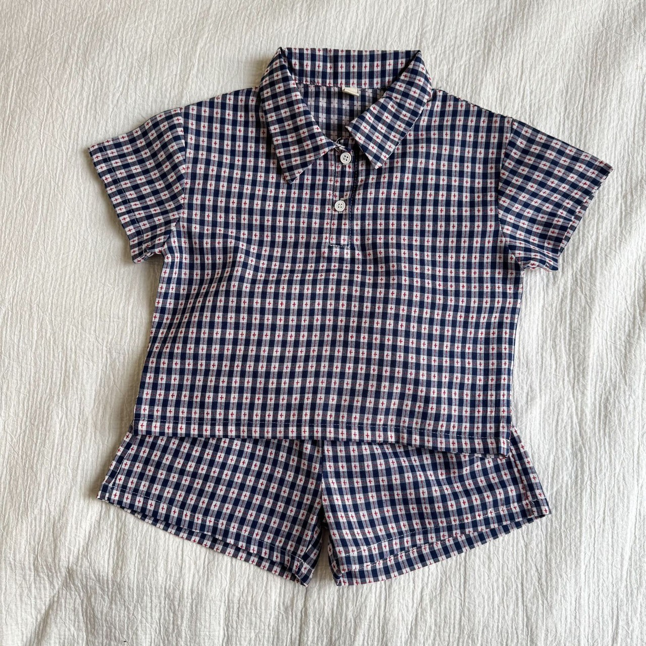 格紋襯衫短袖套裝