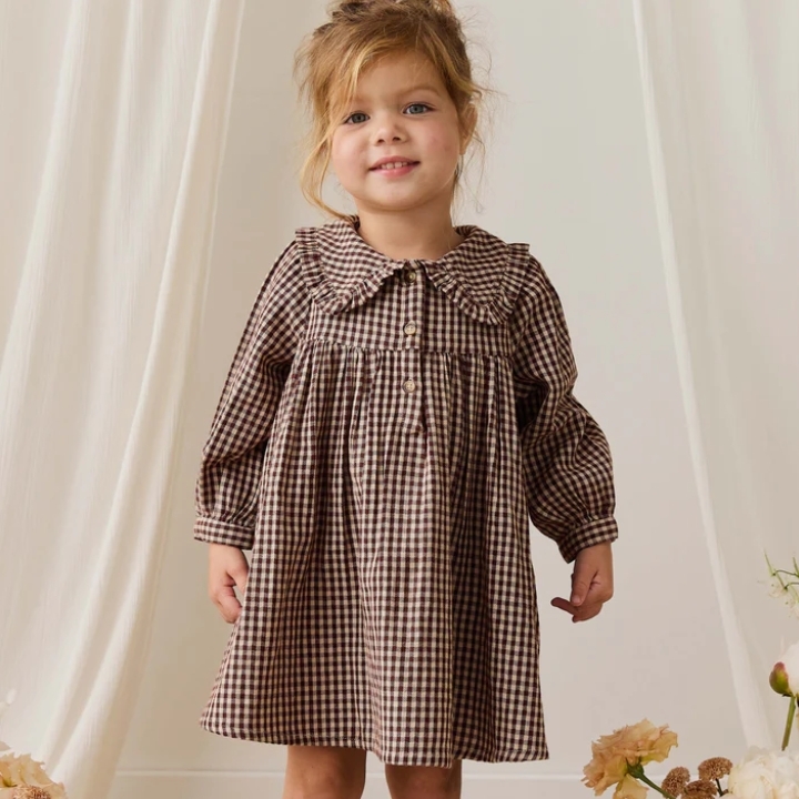 （預購）JAMIEKAY 格紋領片洋裝 Organic Cotton Ira Dress - Cinnamon Gingham