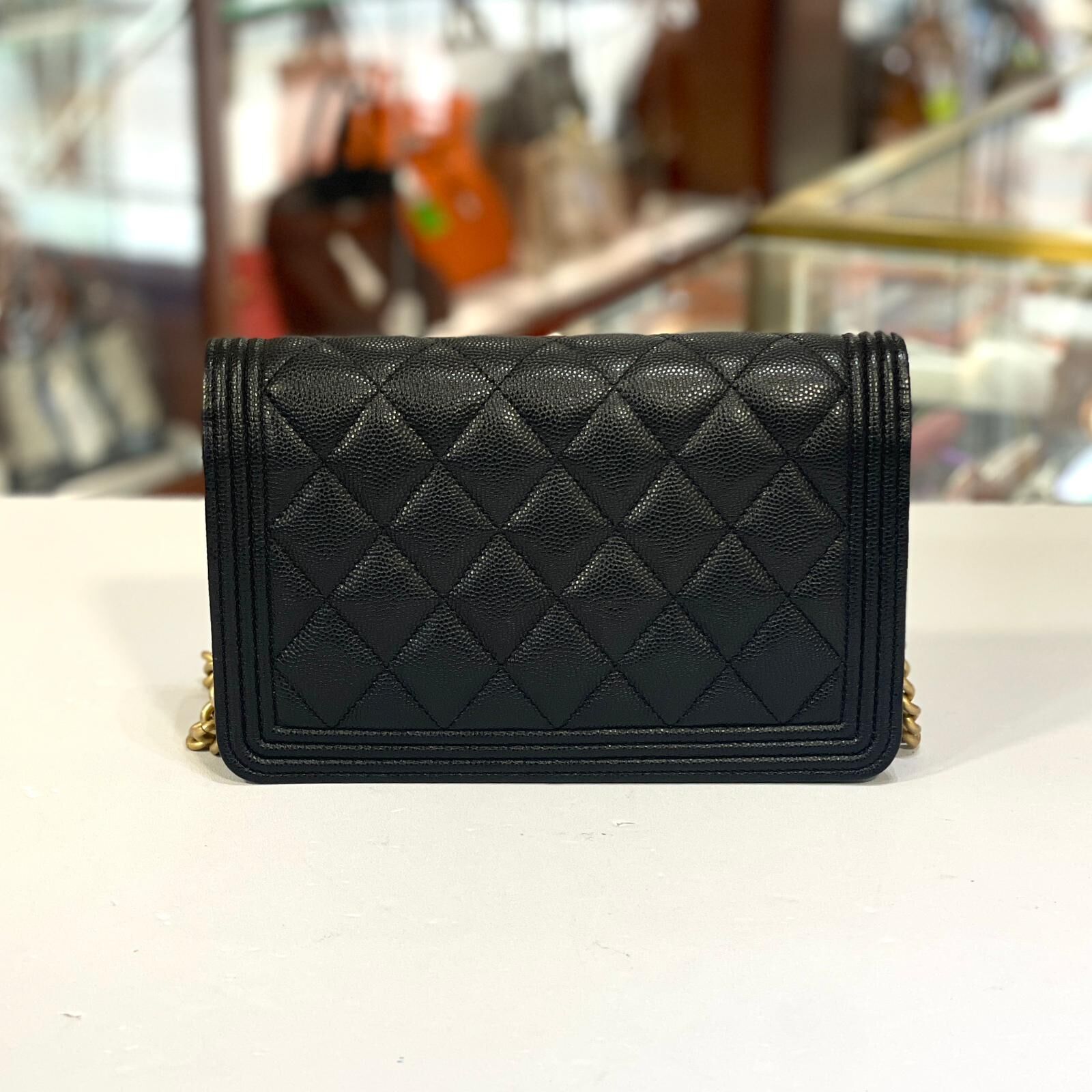 95%NEW二手BOY CHANEL WOC LEE BOY 黑色金扣荔枝皮@305開 #香榭站正品