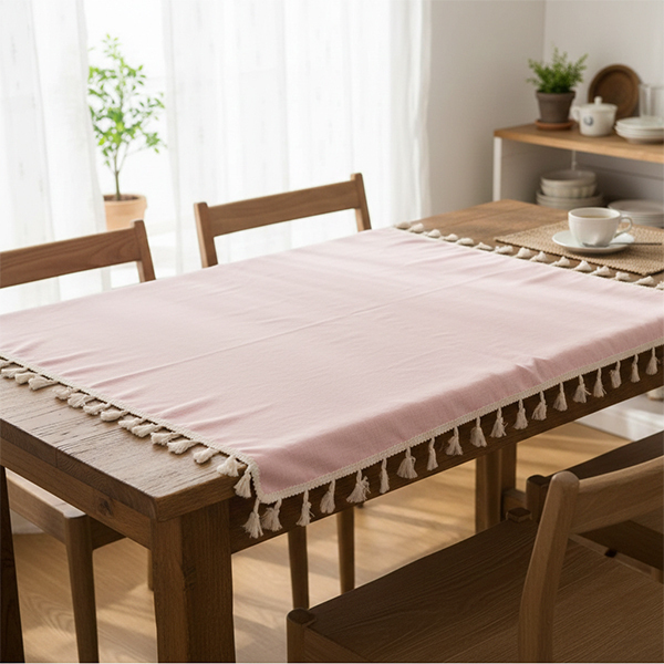 純色防水防油流蘇桌布