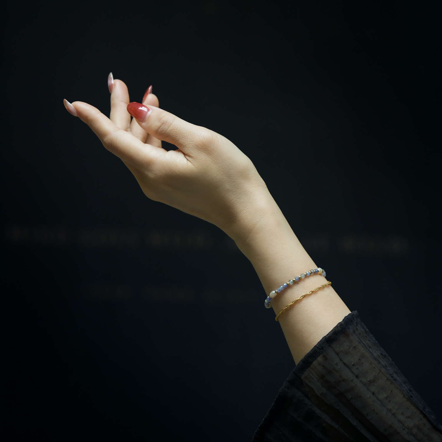 癮性美｜珍珠拉長石丹泉石銅鍍18k真金鏈條手鍊 B0033