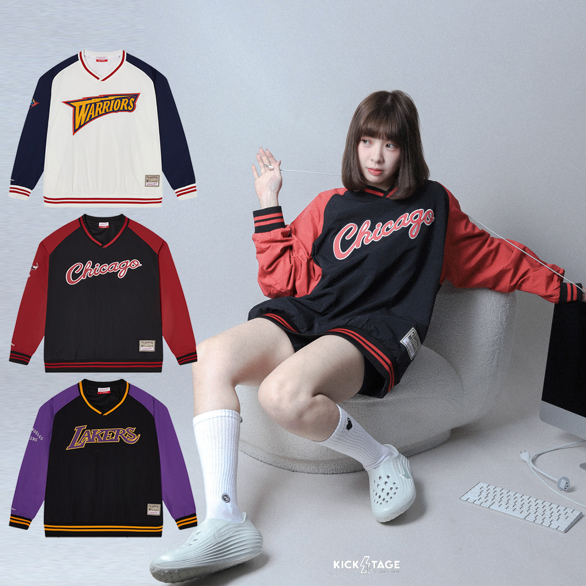 Mitchell & Ness NBA TEAM WOVEN PULLOVER JACKET 白藍 黑紫 黑紅 勇士 湖人 公牛 網眼 長T【MN25BOU04】