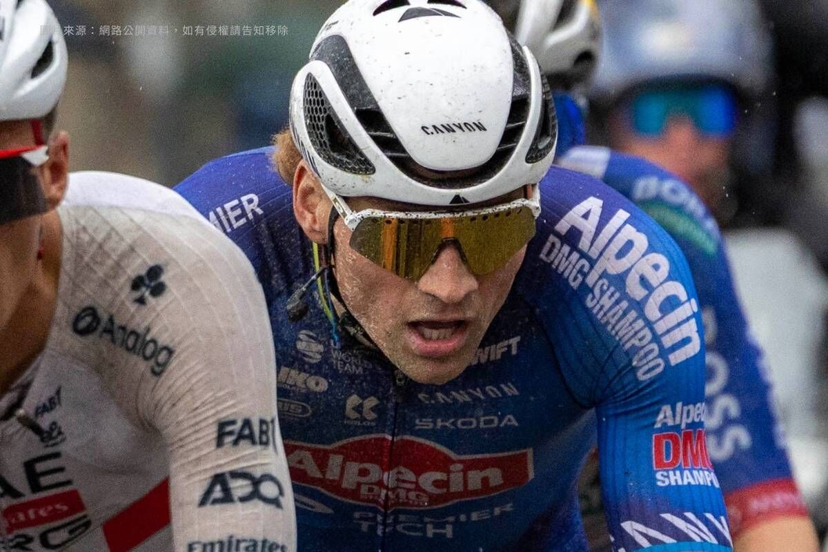 Mathieu van der Poel 在公路古典賽中騎乘的近距離畫面