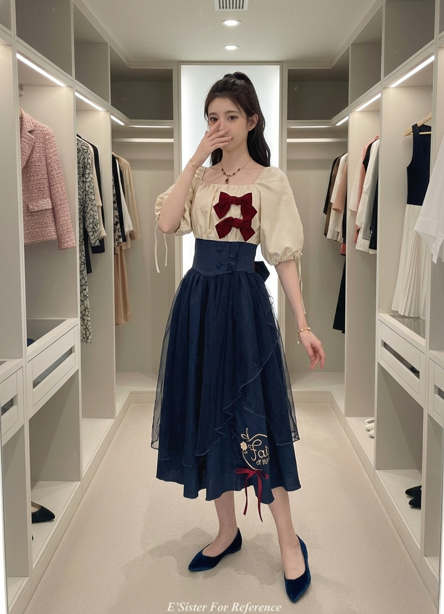 童話公主風拼接綁帶洋裝 C368