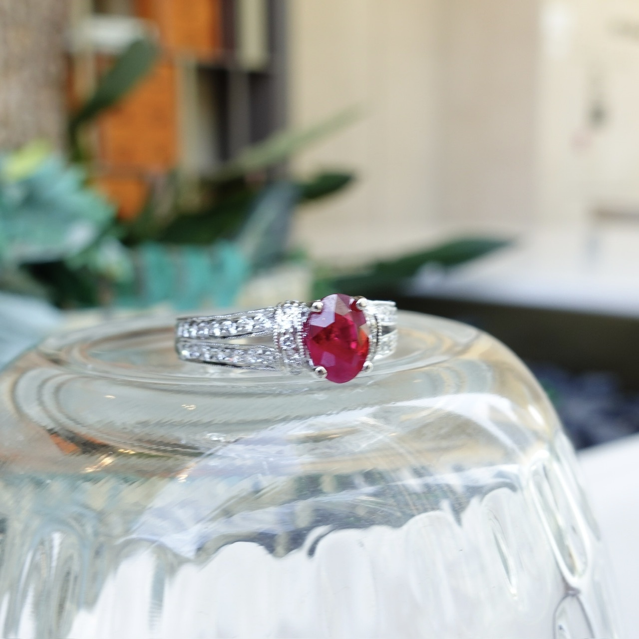 1.23ct天然紅寶石鑽石PT950鉑金戒指 (免費出AIGS證書)