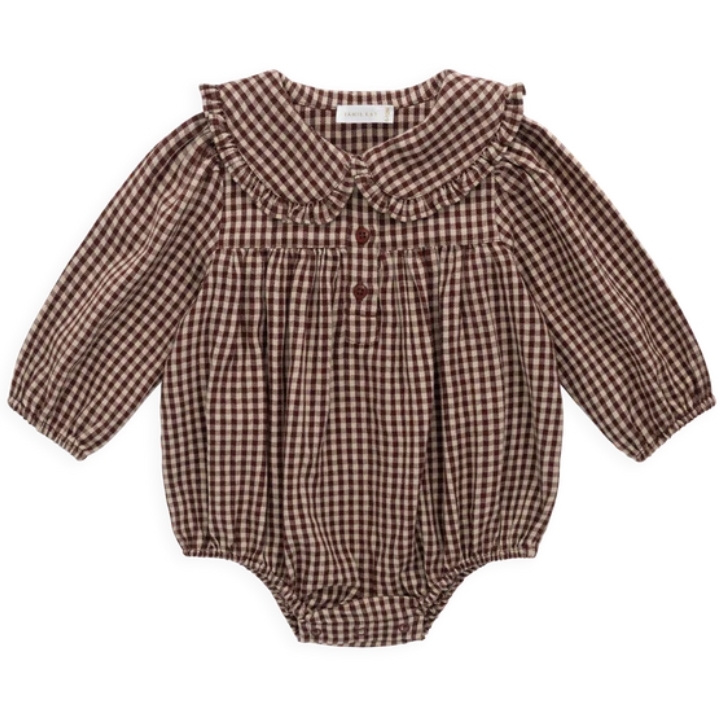 （預購）JAMIEKAY 方領格紋領片包屁衣 Organic Cotton Elowen Playsuit - Cinnamon Gingham