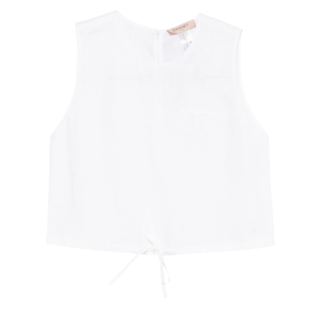 1TS0319-118 [TWINSET] Linen Top With Embroidered Logo White #261TT2303 (C-EU-E)