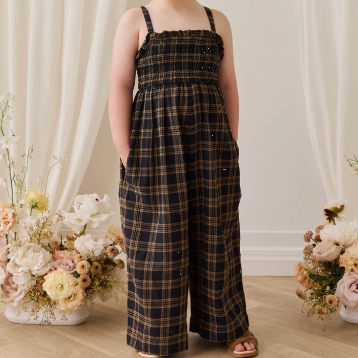 （預購）JAMIEKAY 撞色格紋抓皺吊帶褲 Organic Cotton Arabella Jumpsuit - Woodland Check