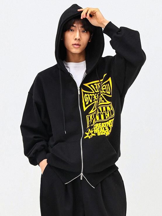 英文字圖案連帽拉鍊外套 SVXL-099JK