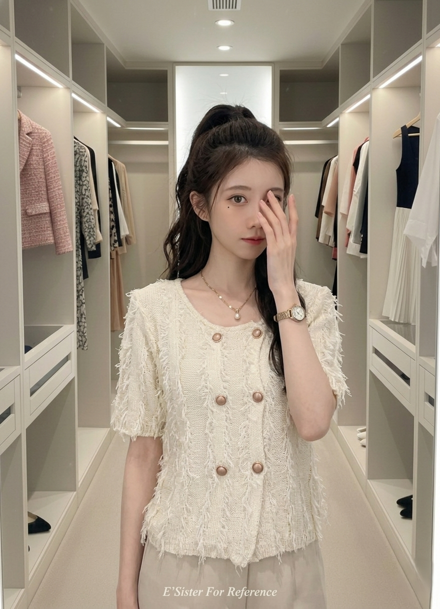 法式小香風流蘇編織短袖上衣 C370