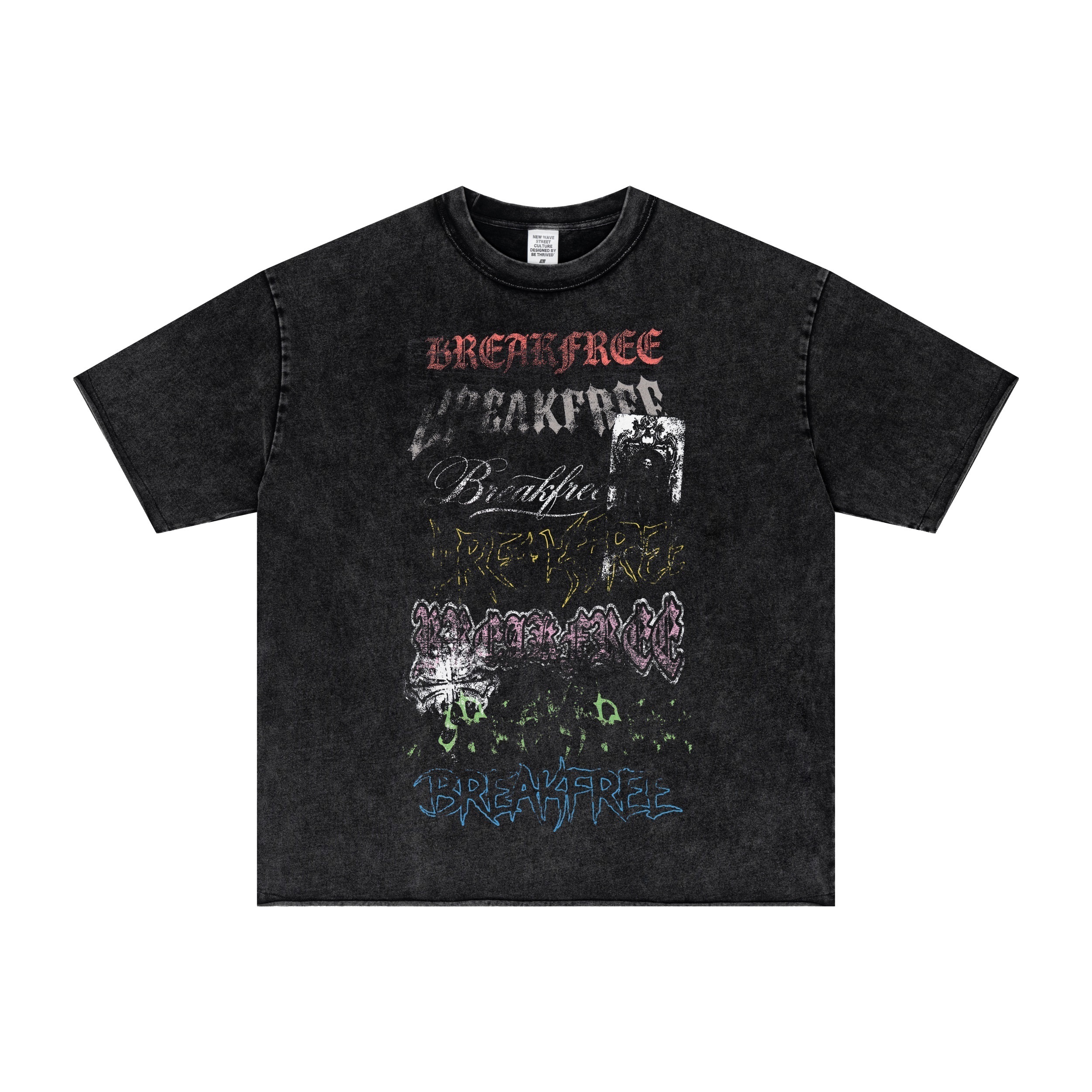 《S.V》塗鴉斑駁字體水洗短T