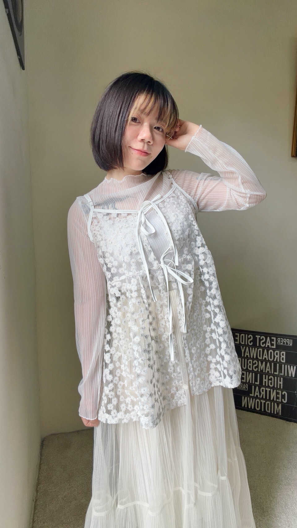 小花透紗感背心s