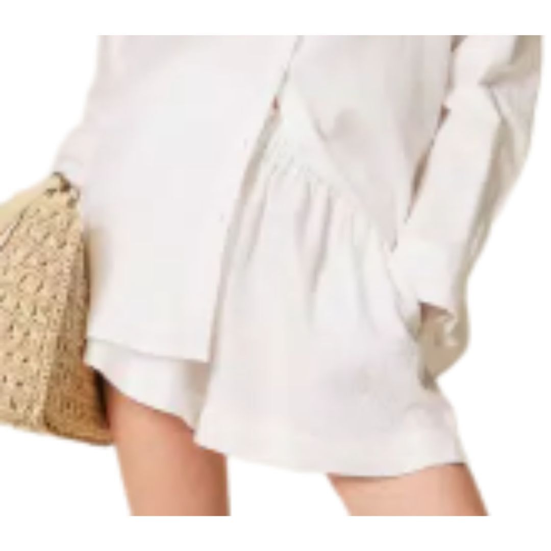 1TS0319-119 [TWINSET] Linen Shorts With Embroidered Logo White #261TT2304 (C-EU-E)