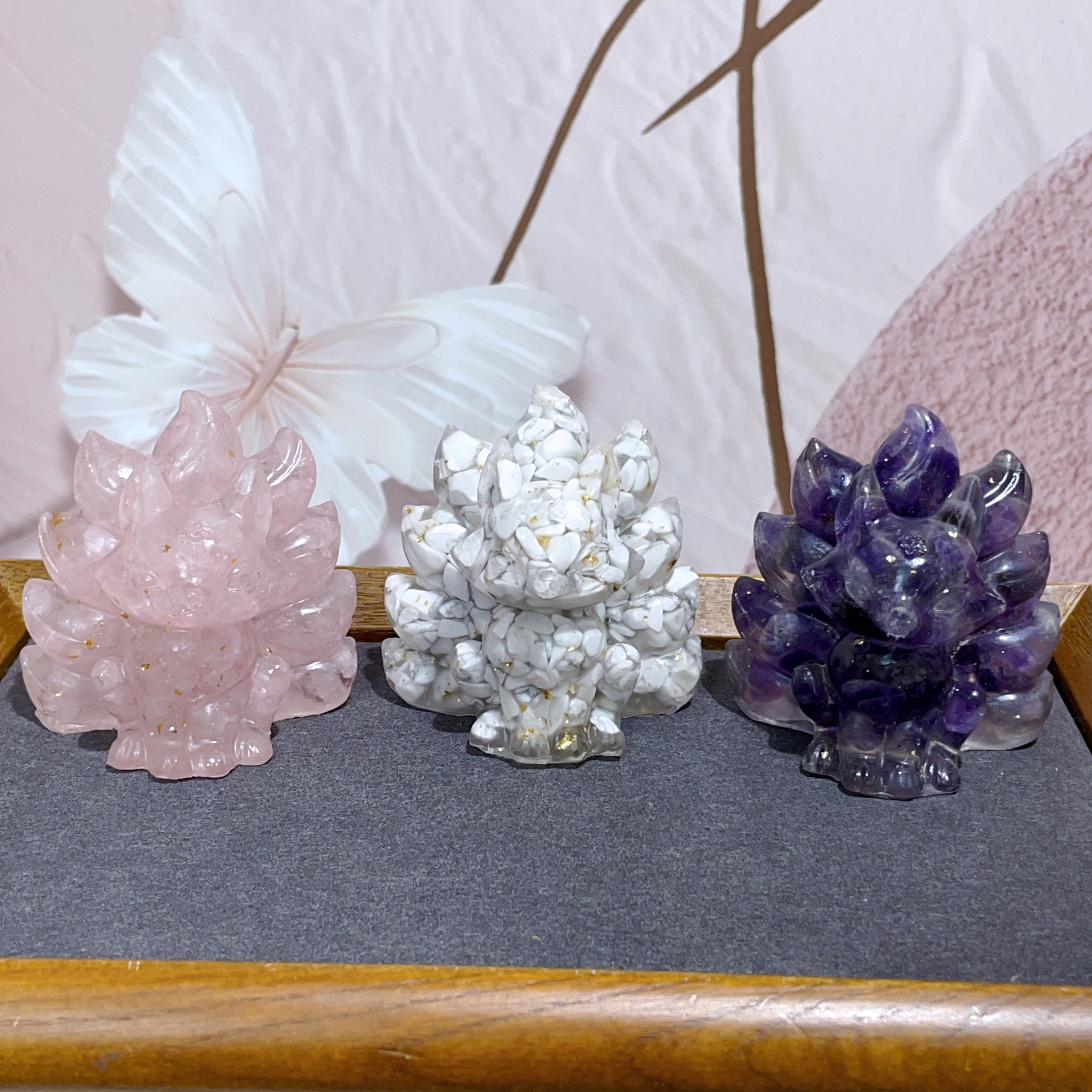 天然水晶碎石樹脂九尾狐擺件 預定10-14日