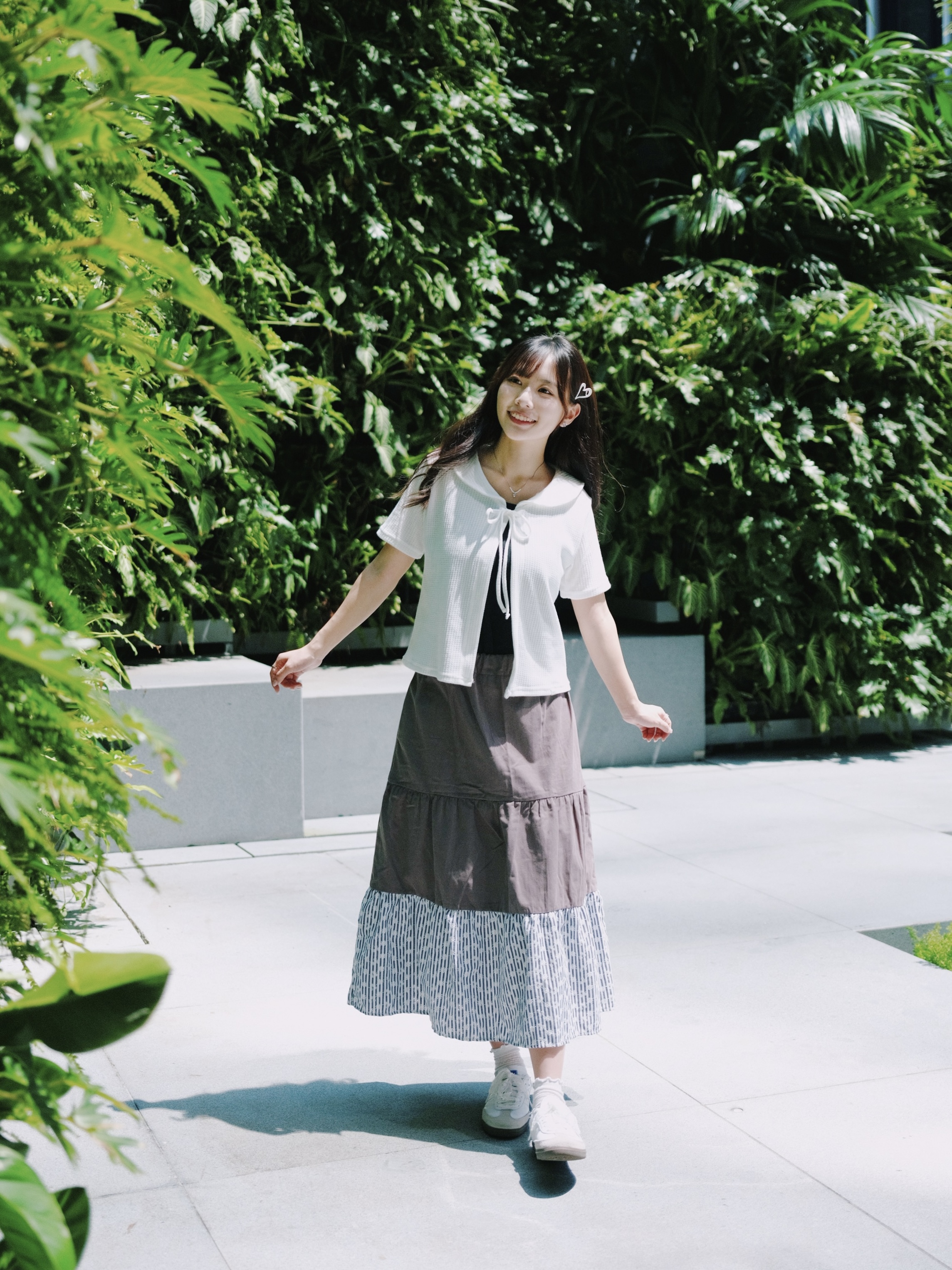 兩色 / 條紋提花拼布蛋糕裙 / Striped Embroidered Jacquard Patchwork Tiered Skirt