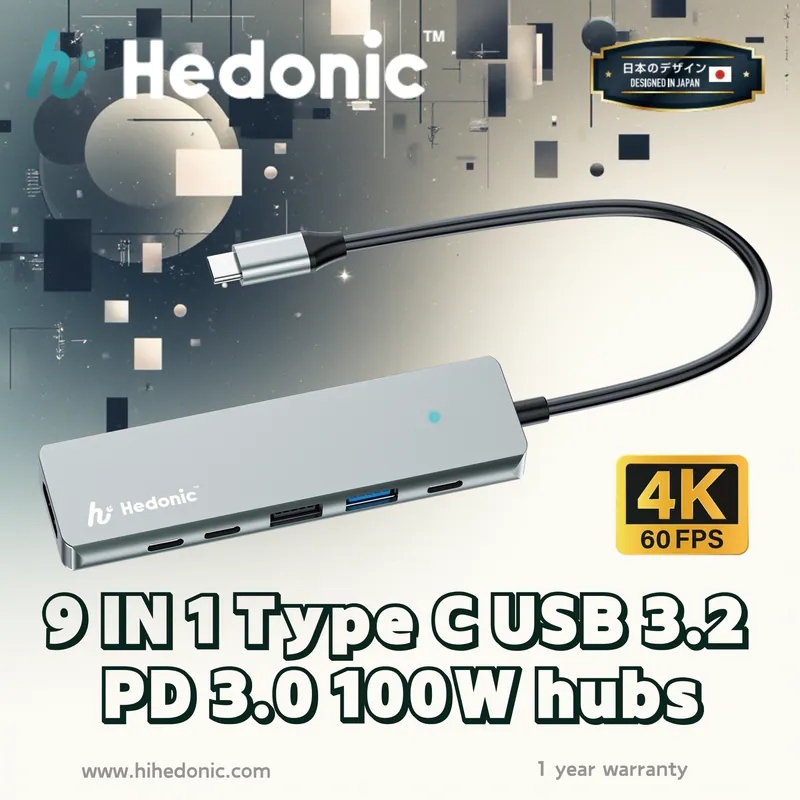 【直播】D031606 Hedonic 9合1 Type C PD3.0 100W 擴展器 (4K, 60FPS)